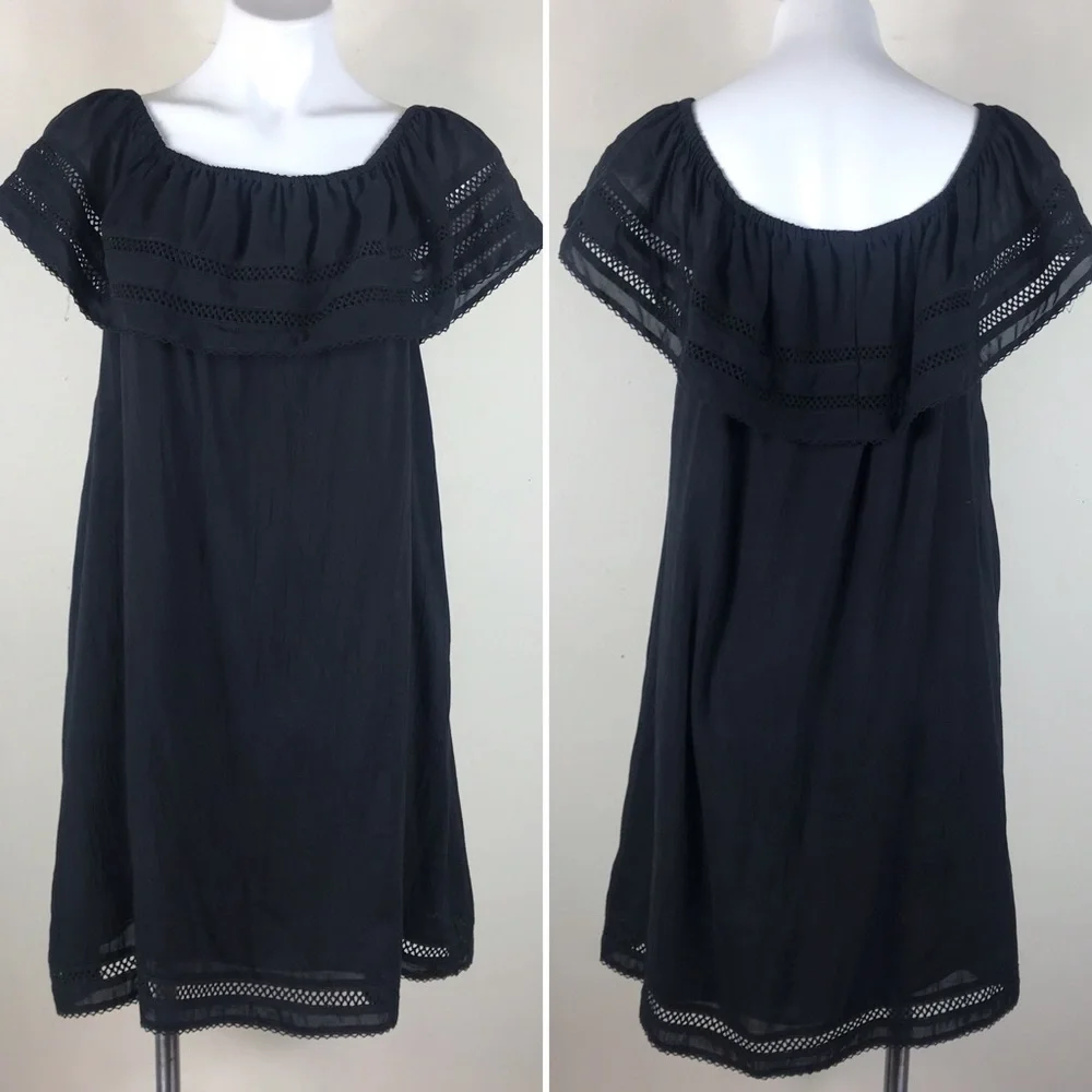 Aritzia Wilfred Emmie Off the Shoulder Boho Peasant Coastal Sun Dress Black M - Picture 9 of 16